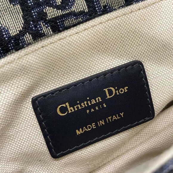 Auth DIOR/ChristianDior Saddlebags,Trotter - Navy Cream Jacquard Leather Handbag - Picture 6 of 16